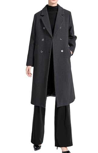 Minibee Women's Wool Trench Coats Warm Winter Pea Coat Double Breasted Mid-Long Overcoat Lapel Jackets
