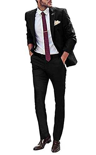 Men's 2 Piece Slim Fit Business Suits One Button Jacket Blazer Vest Pants Set for Party and Wedding