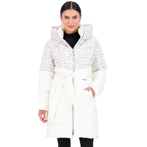 Vince Camuto Hooded Women's Puffer Jacket Womens Winter Coat with Removable Belt, Black