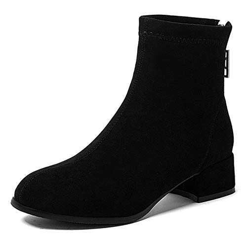 CuteFlats Women Ankle Boots with Mid Chunky Heel and Side Zip