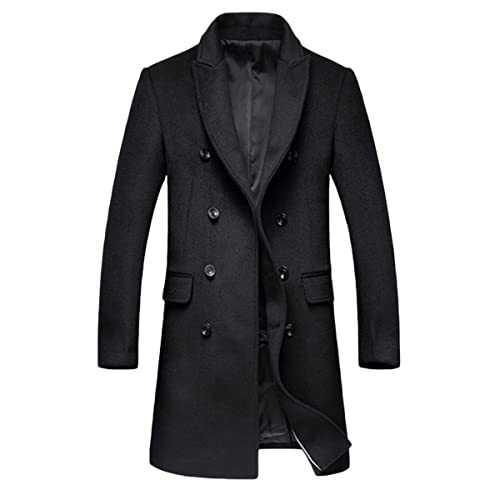YOUTHUP Men's Wool Coat Double Breasted Slim Fit Overcoat Woolen Winter Trench Coat Thick Business Peacoat