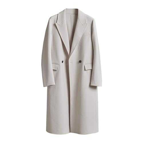 STUDIO NANS Mens Double Breasted Luxury Wool Coat Full Length Overcoat Slim Fit