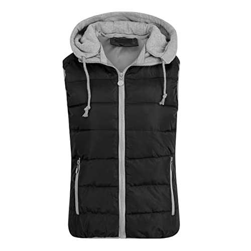 YOUTHUP Women's Quilted Gilet with Hood Thick Casual Body Warmer Full Zip Sleeveless Jacket