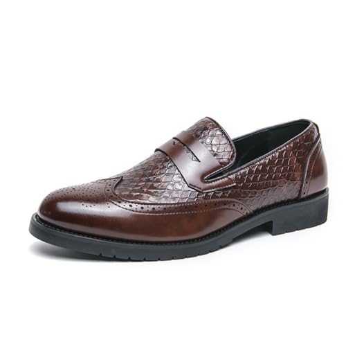 Men's Wingtip Penny Loafers Casual Slip-On Formal Leather Shoes Round Toe Wedding Dress Shoes