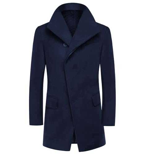 YOUTHUP men's winter coat slim fit long business black warm wool winter coat - Blue - M