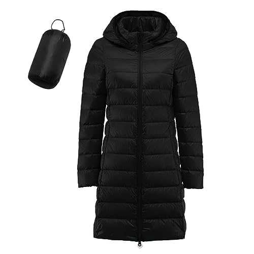 DGHM Womens Maxi Long Hooded Puffer Quilted Parka Coat Extra Long Ladies Full Length Winter Jacket with Hood Loose Thicken Bread Jacket Overcoat