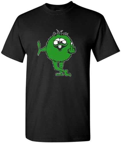 MILAN SPRING Retro T Shirt Green Middle Finger Monster Novelty Funny 70's Biker hot Rod Black