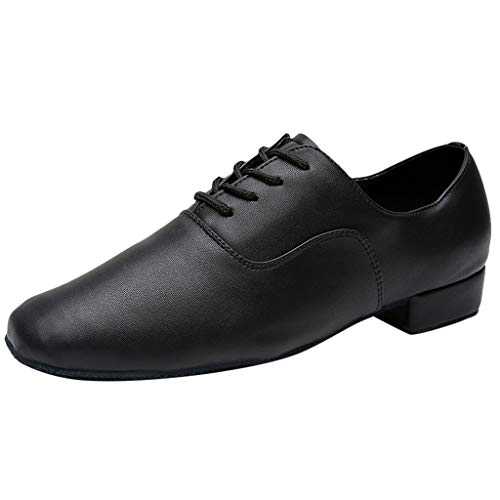 Mens Jazz Shoes Leather Ballroom Dance Shoes Black Modern Latin Shoe Solid Lace-Up Pointed Toe Shoes Anti Slip Mens Oxford Shoes Soft Suit Formal Shoes Casual Smart