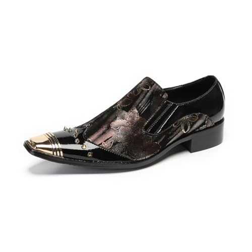 New Formal Loafer Dress Oxford for Men Gold Rivets Metal Toe Slip On Genunine Leather Low Heel for Party Block Heel Slip On for Meeting Genuine Leather