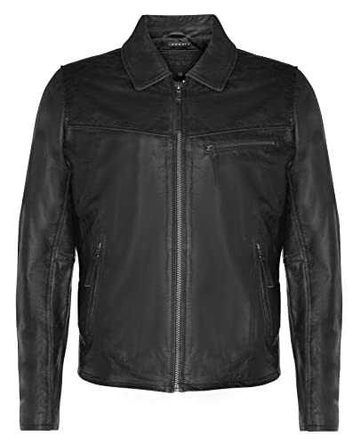 Men's Smart Brown Real Soft Genuine Cow Leather Classic Collar Harrington Jacket