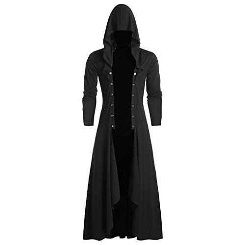 Sanahy Men's Black Gothic Vintage Long Jacket Retro Punk Steampunk Wind Cloak Coat Button Hooded Cardigan Long Trench Coat Cardigan