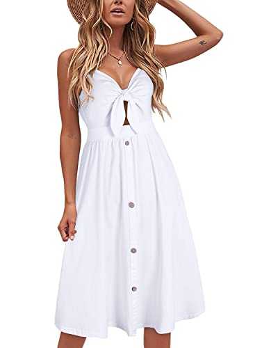 VOTEPRETTY Womens Summer Dresses Tie Front Beach Dress Spaghetti Strap Sundress with Pockets for Party Vacation