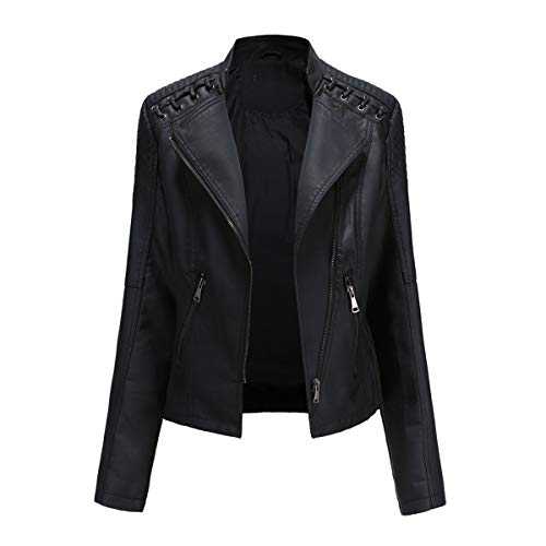 Hiser Womens Leather Jacket with Zip Pockets, Lambskin Slim fit Zip Up Moto Jacket Bomber Jacket