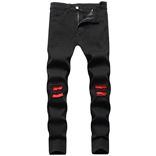 Longbida Men's Ripped Slim Fit Jeans, Destroyed Stretchy Distressed Knee Holes, Denim Pants