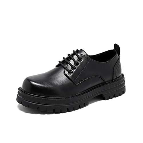 CARZE Genuine leather men's big head leather shoes men's British style black thick bottom men's shoes dress shoes men (Color : Black, Size : 8.5 UK)