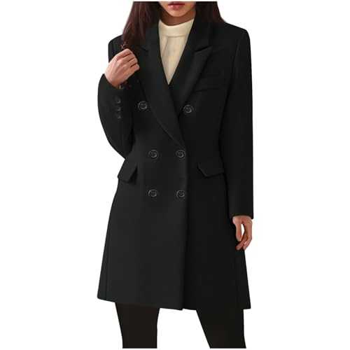 AMhomely Women Trench Wool Jackets Winter Spring Autumn Elegant Work Office Wear Dowble Breasted Breasted Buttons Lapel Collar Winter Pea Coat Overcoat Jackets