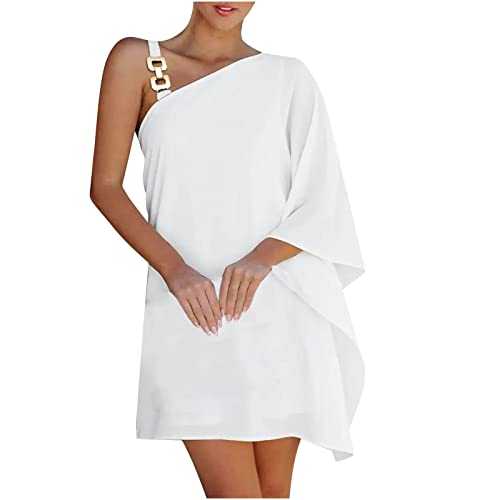 Women's Petite Summer Dresses Shoulder One Strap Sloping Solid Color Midi Dress Plus Size Maxi Dresses, S-2XL
