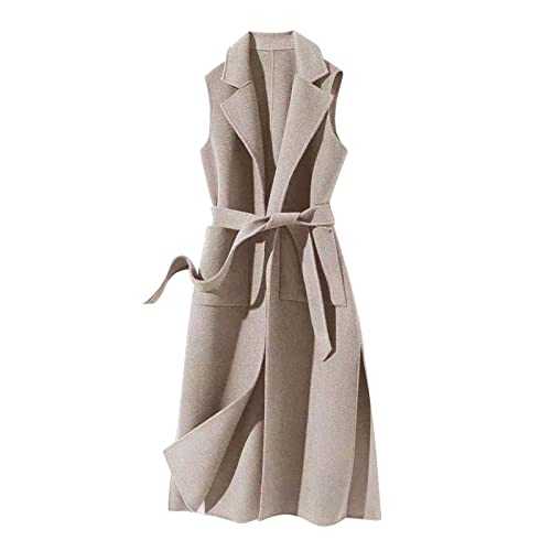 Woolen Coats for Women UK Sale Clearance Winter Waiscoats Sleeveless Jackets Casual Loose Long Cardigans Plus Size Vest Jacket Outwear Ladies Elegant Trench Coat with Belted Pockets Overcoats