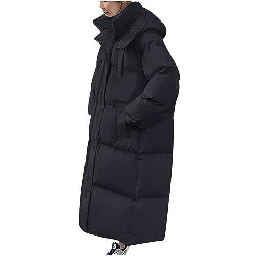 Womens Long Puffer Jacket Winter Down Coat Quilted Coats Knee Length Padded Jacket Warm Cotton Cover Coat Waterproof Puff Outwear Outdoor Thick Overcoat Fleece Ski Hiking Jackets with Hood Pockets
