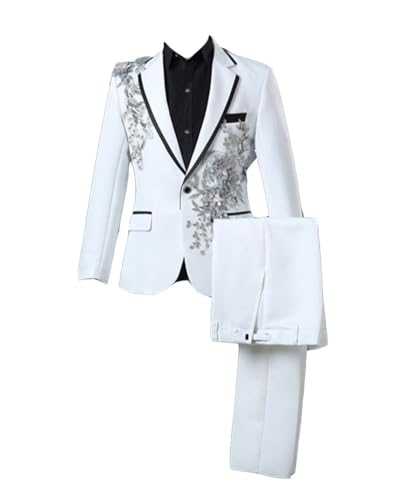 YAOTT Men Nightclub Stage Performance Costume Blazer Embroidered with Rhinestones Tuxedo Wedding Dinner Suits Slim Fit Show Costume Fancy Dress Jacket & Pants