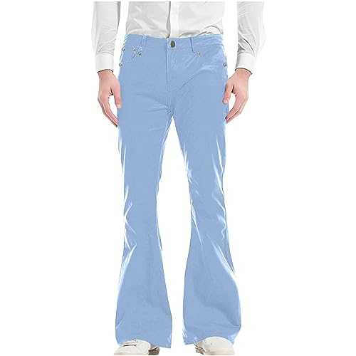 Mens Relaxed Fit Vintage 60s 70s Bell Bottom Pants Stretch Disco Flared Pants Retro Bootleg Theme Party Trousers