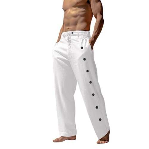 Men Rugby Trousers Button Deco Running Jogging Sweatpants Basketball Tracksuit Bottoms Straight-Fit Wide Leg Trouser Casual Beach Trousers with Pockets and Drawstring Four Seasons Pant S-3Xl