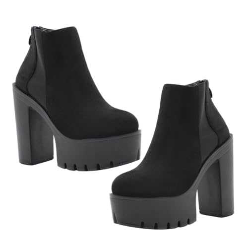 WATIIFUFU High Heel Ankle Boots Female Boots Platform Ankle Boots Booties for Women with Heel Rainboots Lady Boots Heels High Heel Pumps Black Sole Material: Rubber