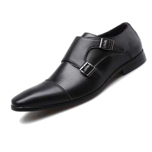 ENWIND Mens Dress Loafer Plain Toe Modern Formal Leather Shoes with Double Monk Strap Formal Business Casual Wedding Suit Oxfords