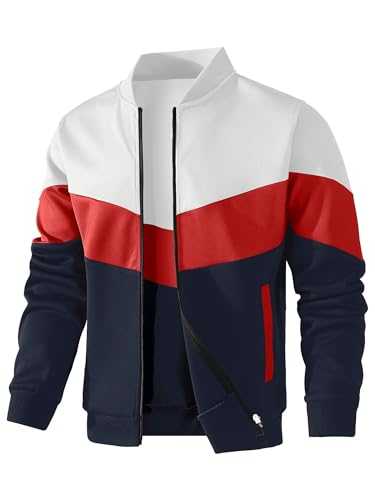 HYPESTFIT Men's Lightweight Bomber Jacket Color Block Varsity Coat Casual Jacket