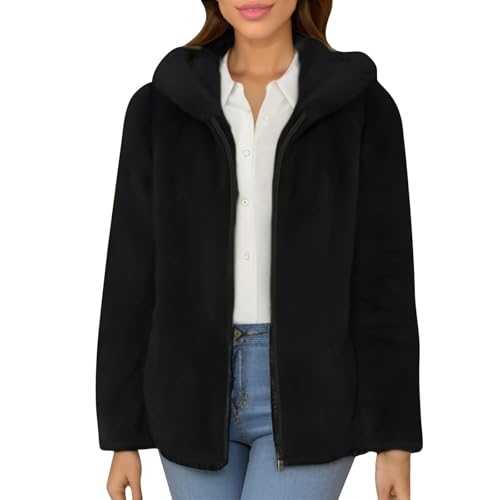 FNKDOR Women's Jacket Short Fleece Coat Lapels Teddy Fluffy Faux Fur Jacket Ladies Elegant Plain Long Sleeve Short Transition Coat Fleece Winter Jacket Fluffy Coat Outdoor Duffle Coat