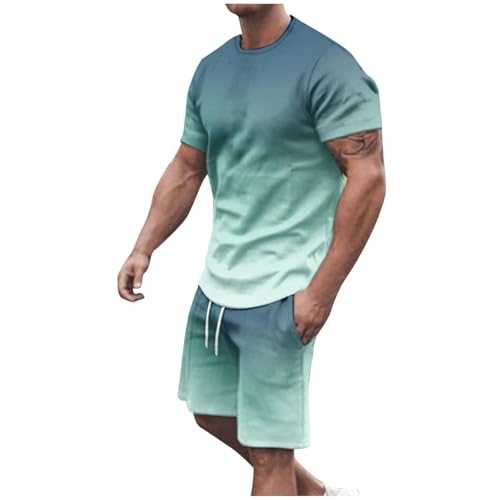 Mens Holiday Outfit Mens Co Ord Clothing Set Full Set Tracksuit Summer Breathable Shirt & Shorts Crew Neck Short Sleeved Matching Shorts Two-Piece Hawaiian Sets Beach Pooling Outfits