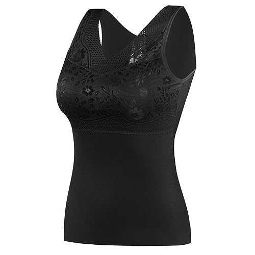 Thermal Vests Ladies UK Sale Clearance,Women Thermal Underwear Seamless Vest Base Layer V Neck Fleece Gilet Sleeveless Tank Top Lace Camisole Tee Shirt Heat Holder Autumn Winter Warm Vest Tops