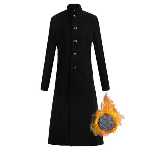 JEKE-DG Men's Full Length Winter Trench Coat Single Breasted Wool Blend Long Windbreaker Notch Lapel Peacoat Overcoat
