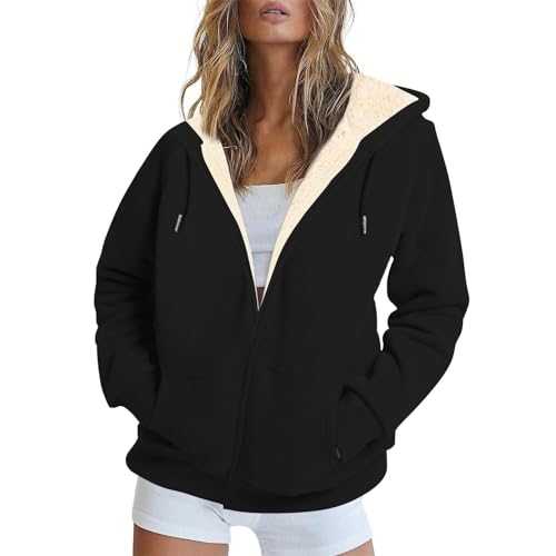 FNKDOR Women's Fleece Jacket Teddy Fleece Hoodie Winter Warm Coat Sherpa Lined Jacket Ladies Full Zip Teddy Bear Coats Puffer Jacket Sweatshirts Windbreak Outwear Winter Clothes