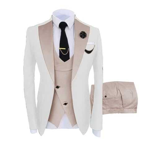 Men's 3 Piece Slim Fit Suit Set 2 Button Blazer Jacket Vest Pants Outfits for Party Wedding and Business