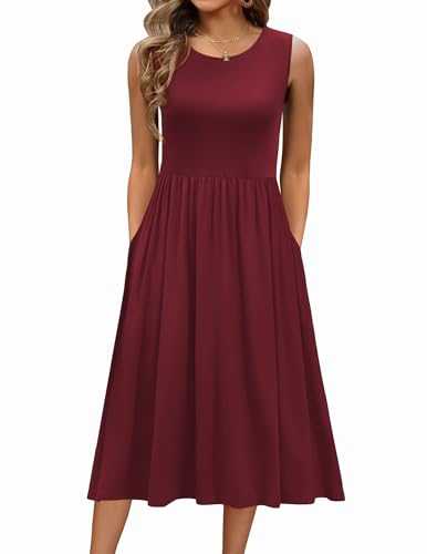 Zeagoo Women's Summer Dress Casual Sleeveless Dresses Crew Neck Tank Dress A Line Midi Swing with Pockets S-XXL