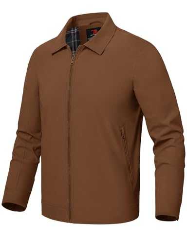 Rdruko Men's Casual Jacket Lightweight Outdoor Windbreaker Jacket Smart Spring Autumn Jackets for Sport Work with Zip Pockets Brown XXL