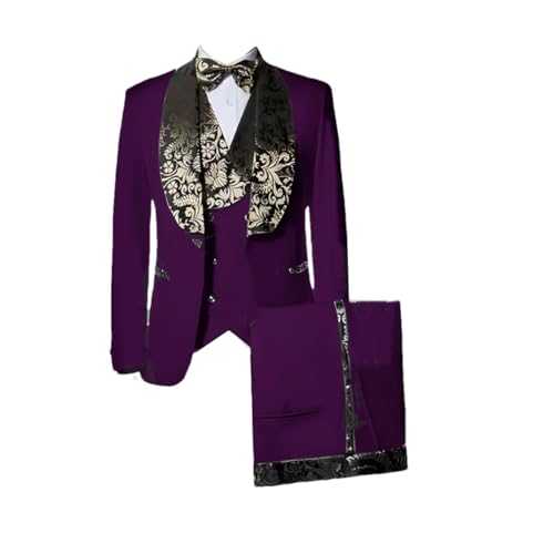Wedding Suits for Men Gold Floral Shawl Lapel Groom Formal Tuxedo Suits Slim Fit Men Suit Set 3 Pieces Suit