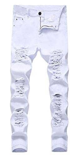 Enrica Men's Ripped Distressed Destroyed Straight Fit Washed Denim Jeans