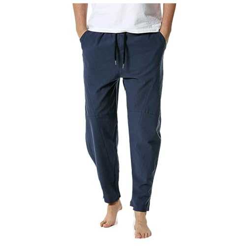 HELLORSOON Men's Cotton Linen Trousers,Yoga Pants Mens Mens Elasticated Waist Trousers Plain Loose Casual Lightweight Drawstring Yoga Pant Jogging Bottoms Men Cotton Linen Trouser