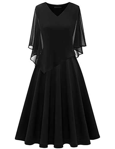 DRESSTELLS Women Formal Wedding Guest Mother of The Bride Church Dress Chiffon Overlay Cape Cocktail Party Prom Dress