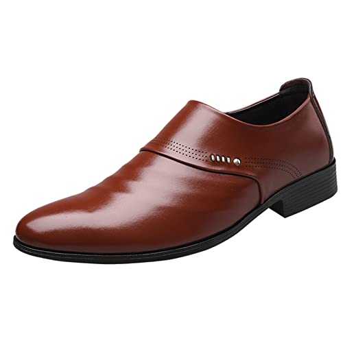 ETZRYSYB Mens Leather Shoes Men Business Dress Loafers Pointy Brown Shoes Oxford Breathable Formal Wedding Shoes