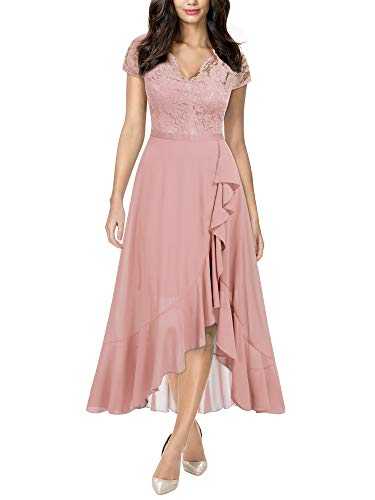 MIUSOL Women's Elegant V-Neck Lace Evening Formal Party Wedding Guest Long Dress