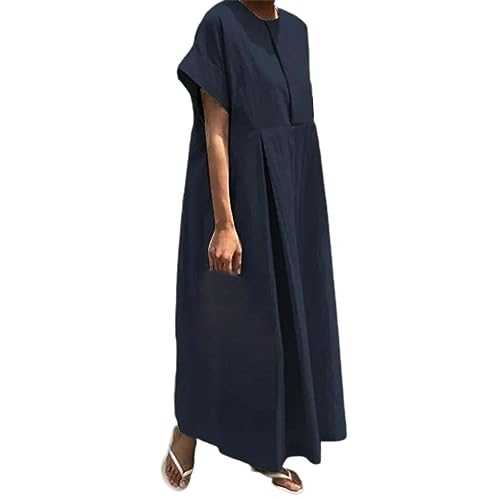 Rifuli Long Casual Plus Size Summer Dresses for Women 2024 Vacation Loose Short Sleeves Maxi Ladies Linen Dress