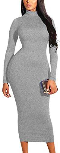 GOBLES Women's Sexy Turtleneck Long Sleeve Elegant Bodycon Party Long Dress