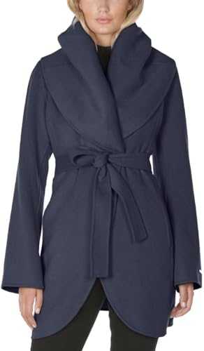 TAHARI Women's Double Face Wool Blend Wrap Coat with Oversized Collar Jacket, Solid Blue Cloud, M