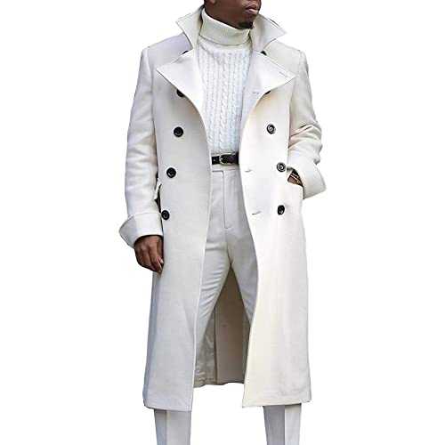 Men's Double Breasted Long Trench Coat Winter Notch Lapel Windbreaker Overcoat Casual Slim Business Pea Jacket