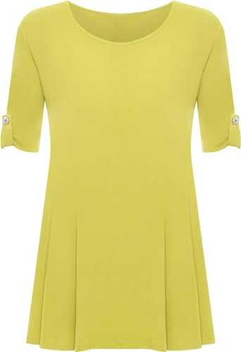 Nathnic® Women's Scoop Neck Flared Swing Skater Dress - Ladies Plain Turn Up Button Short Sleeve Stretch Top Shirts Plus Size 14-28
