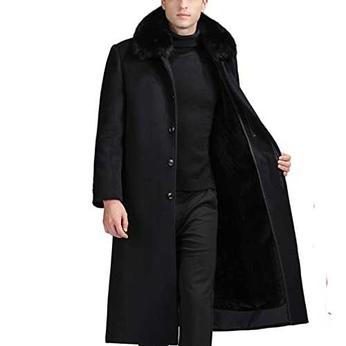 EsukAr Men's Single Breasted Long Pea Coat, Premium Wool Trench Coat with Down/Fleece Lining