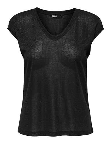 ONLY Women's Onlsilvery S/S V Neck Lurex Top JRS Noos T-Shirt